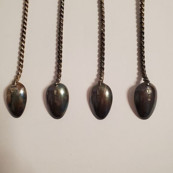 Antique 4 Pc Nickel Silver Coffee Spoon Twist Handle Numbered C.R. Carlstrom - Picture 9 of 14